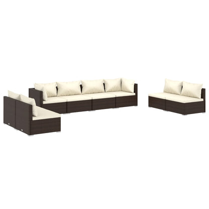 8-tlg. Garten-Lounge-Set mit Kissen Poly Rattan Braun