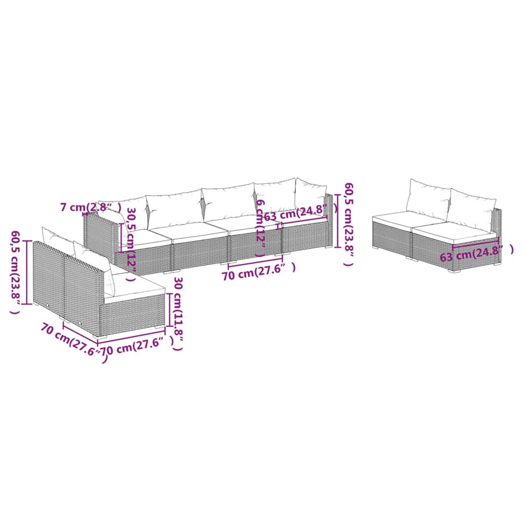 8-tlg. Garten-Lounge-Set mit Kissen Poly Rattan Braun