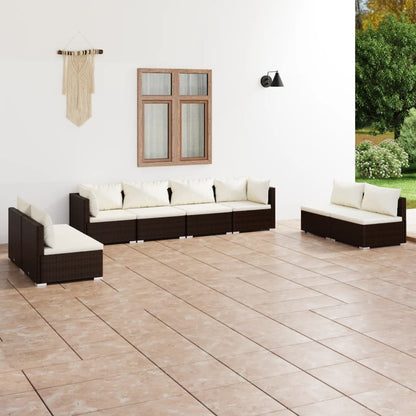 8-tlg. Garten-Lounge-Set mit Kissen Poly Rattan Braun