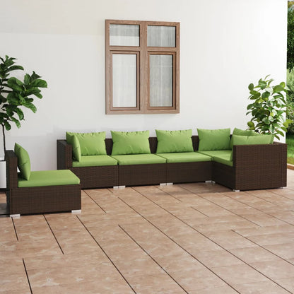 6-tlg. Garten-Lounge-Set mit Auflagen Poly Rattan Braun