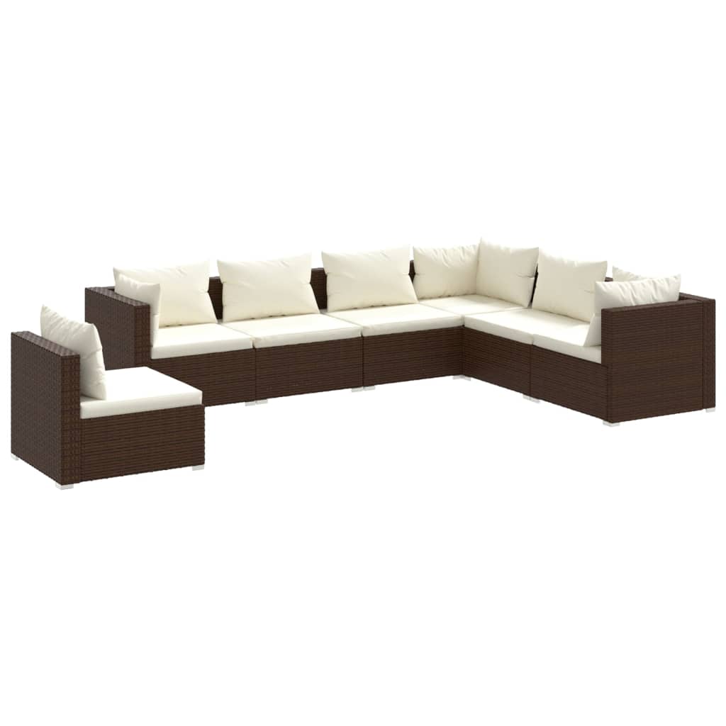 7-tlg. Garten-Lounge-Set mit Kissen Poly Rattan Braun