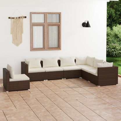 7-tlg. Garten-Lounge-Set mit Kissen Poly Rattan Braun