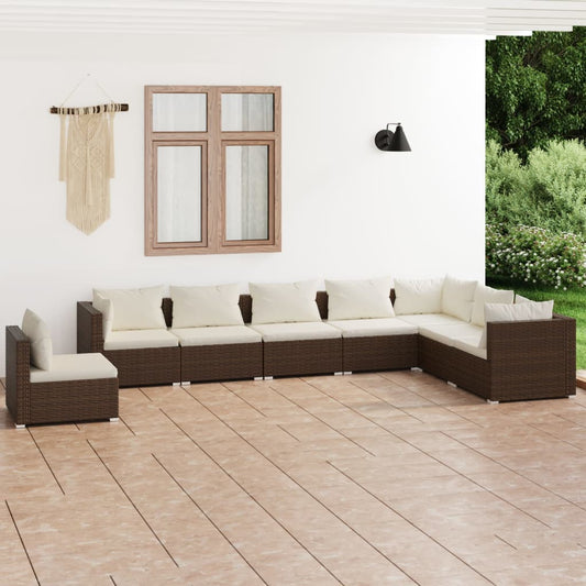 8-tlg. Garten-Lounge-Set mit Kissen Poly Rattan Braun