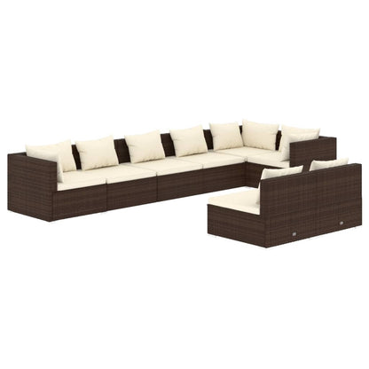 8-tlg. Garten-Lounge-Set mit Kissen Braun Poly Rattan