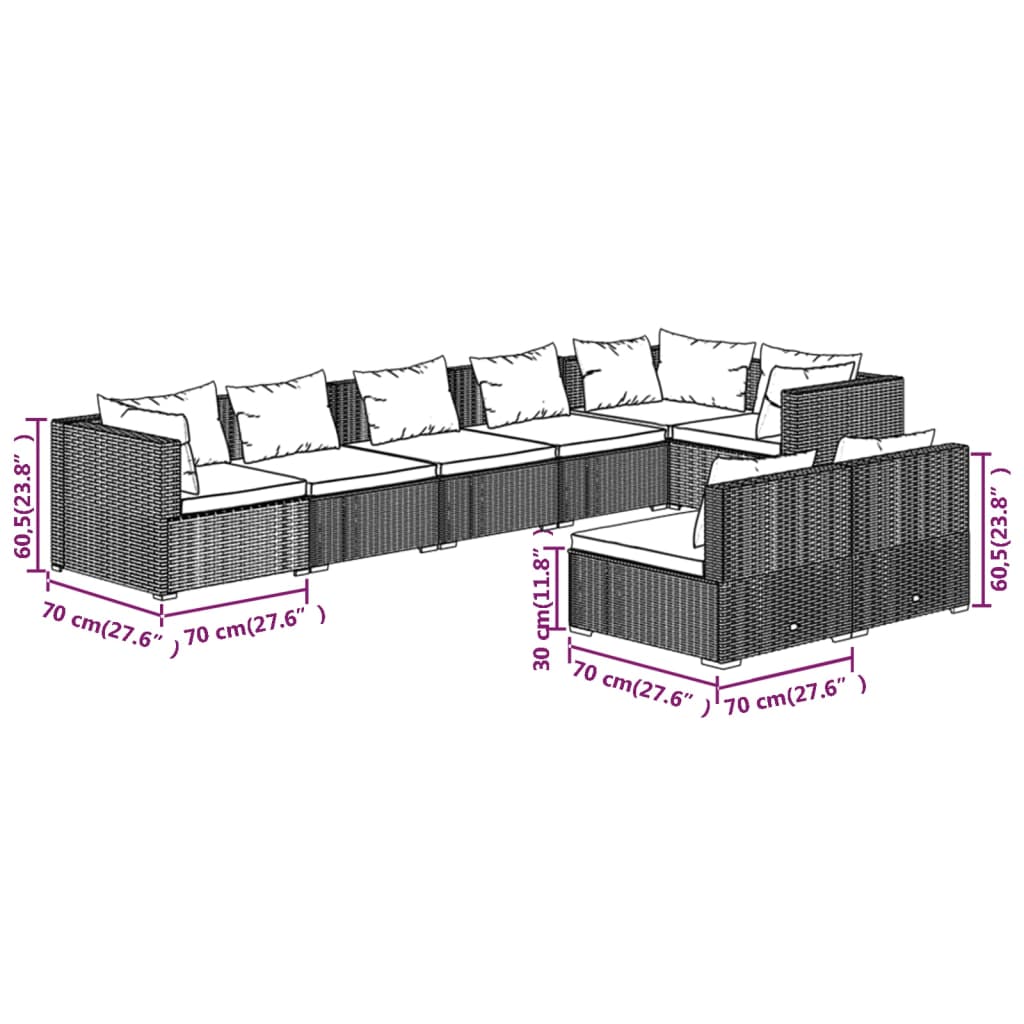 8-tlg. Garten-Lounge-Set mit Kissen Braun Poly Rattan