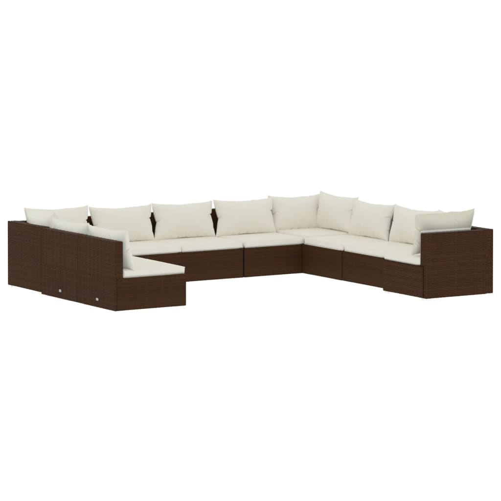 10-tlg. Garten-Lounge-Set mit Kissen Braun Poly Rattan