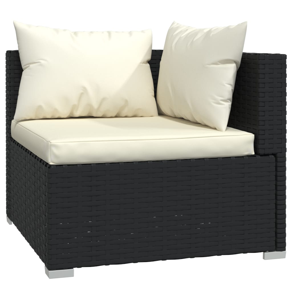 7-tlg. Garten-Lounge-Set mit Kissen Schwarz Poly Rattan