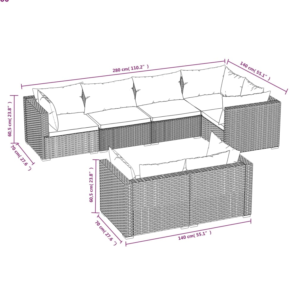 7-piece garden lounge set with cushions grey poly rattan