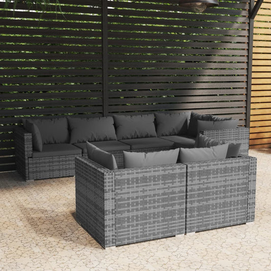 7-piece garden lounge set with cushions grey poly rattan