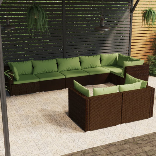 8-tlg. Garten-Lounge-Set mit Kissen Braun Poly Rattan