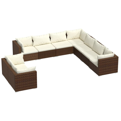 9-tlg. Garten-Lounge-Set mit Kissen Braun Poly Rattan