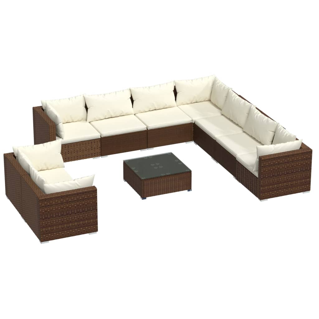 10-tlg. Garten-Lounge-Set mit Kissen Braun Poly Rattan