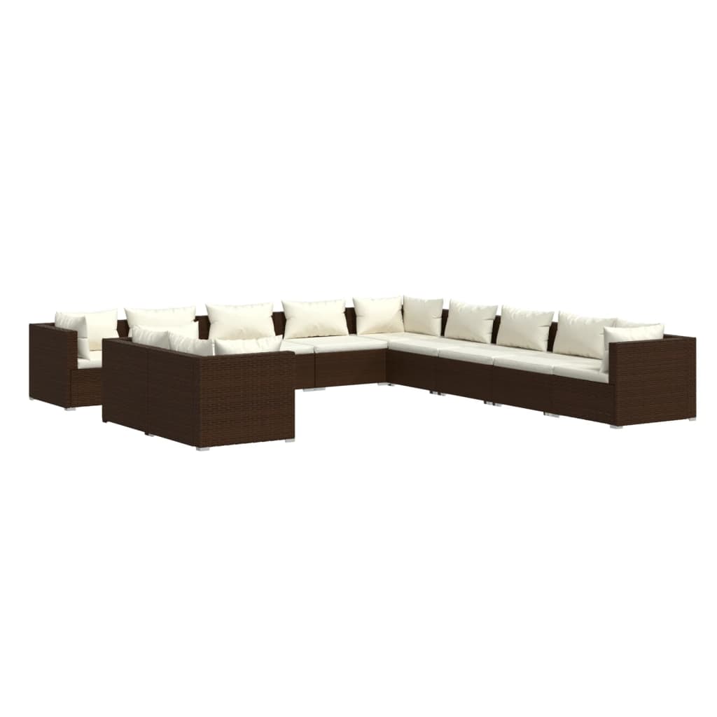 11-tlg. Garten-Lounge-Set mit Kissen Braun Poly Rattan