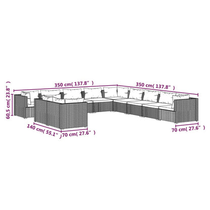 11-tlg. Garten-Lounge-Set mit Kissen Braun Poly Rattan