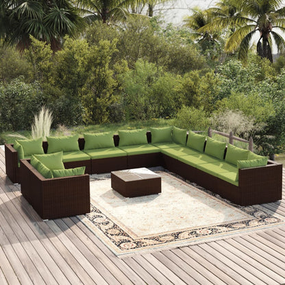 12-tlg. Garten-Lounge-Set mit Kissen Braun Poly Rattan