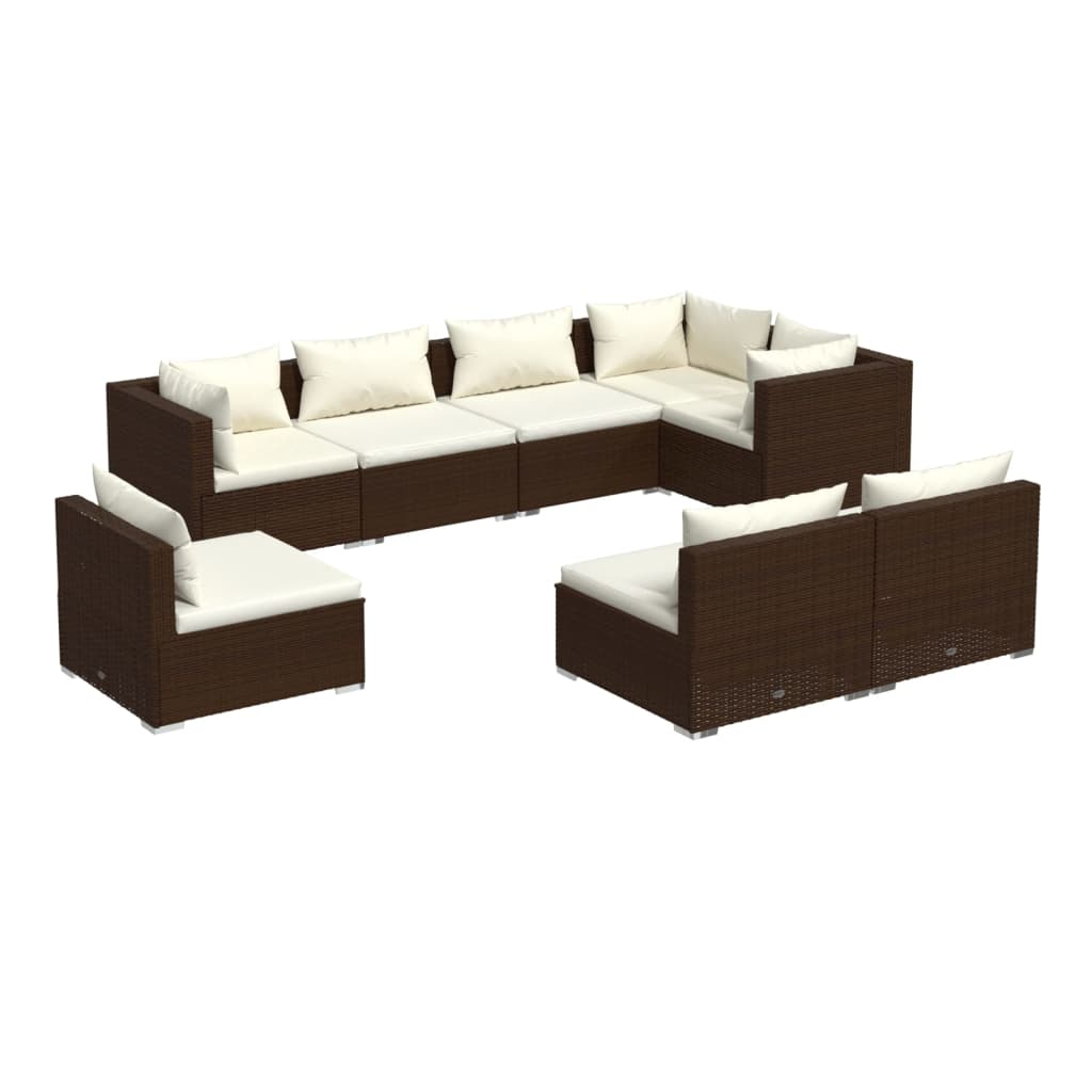 8-tlg. Garten-Lounge-Set mit Kissen Poly Rattan Braun