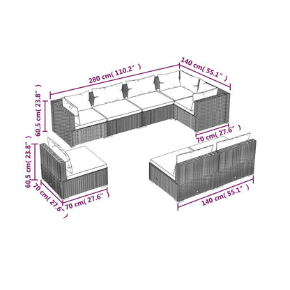 8-tlg. Garten-Lounge-Set mit Kissen Poly Rattan Braun