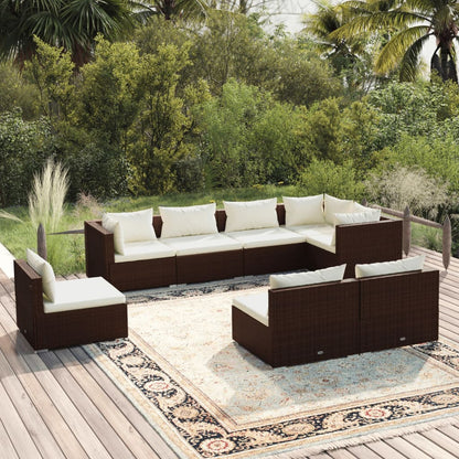 8-tlg. Garten-Lounge-Set mit Kissen Poly Rattan Braun