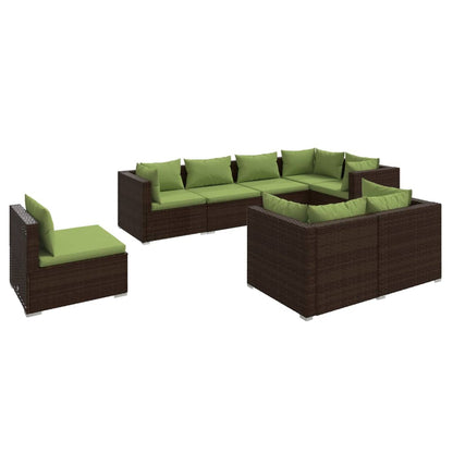 8-tlg. Garten-Lounge-Set mit Kissen Poly Rattan Braun