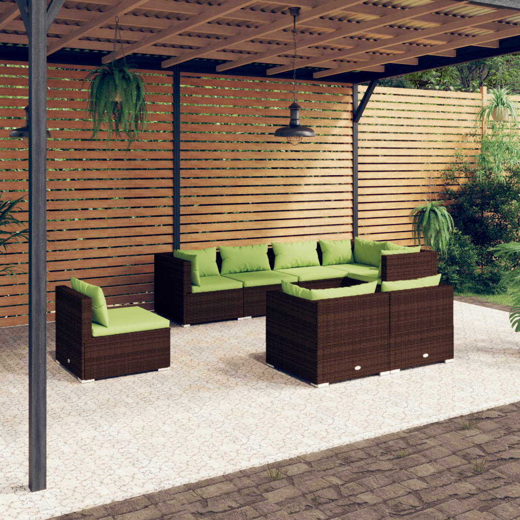 8-tlg. Garten-Lounge-Set mit Kissen Poly Rattan Braun