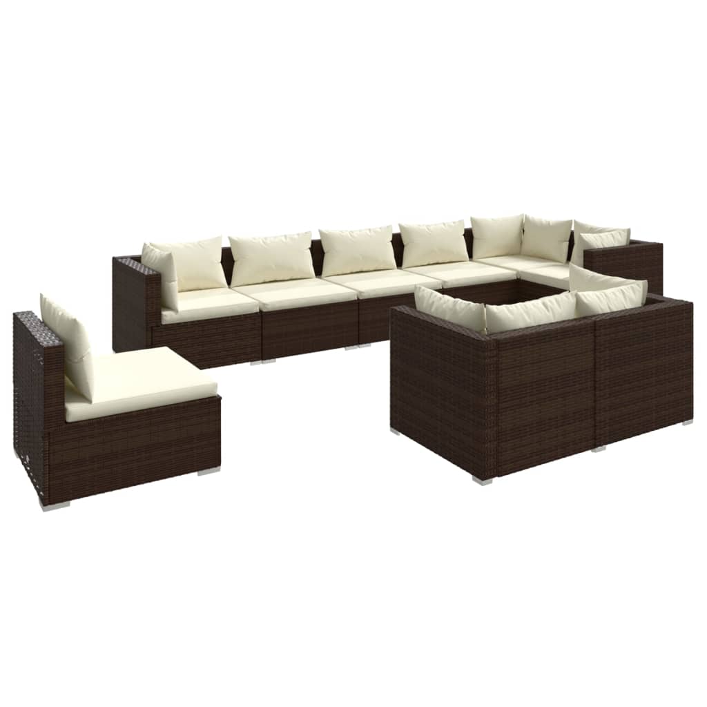 9-tlg. Garten-Lounge-Set mit Kissen Poly Rattan Braun