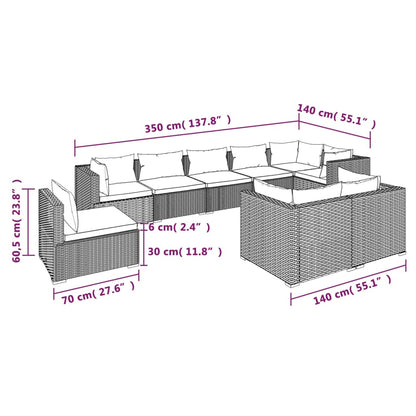 9-tlg. Garten-Lounge-Set mit Kissen Poly Rattan Braun