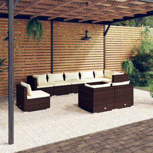 9-tlg. Garten-Lounge-Set mit Kissen Poly Rattan Braun