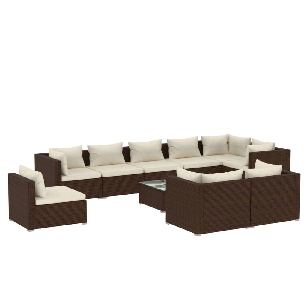 10-tlg. Garten-Lounge-Set mit Kissen Poly Rattan Braun