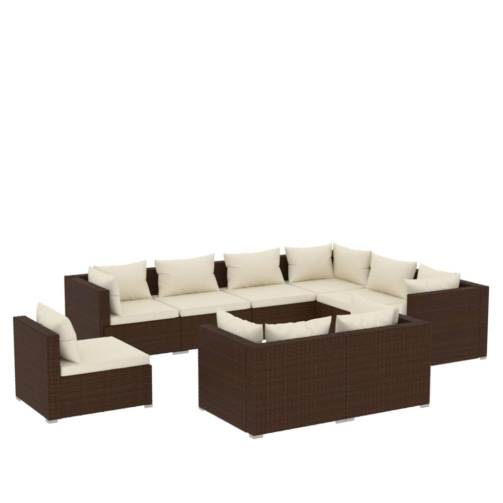 9-tlg. Garten-Lounge-Set mit Kissen Poly Rattan Braun