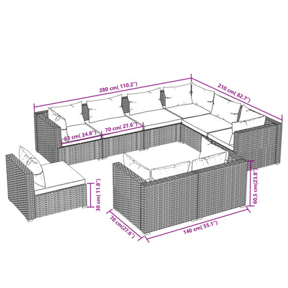 9-tlg. Garten-Lounge-Set mit Kissen Poly Rattan Braun