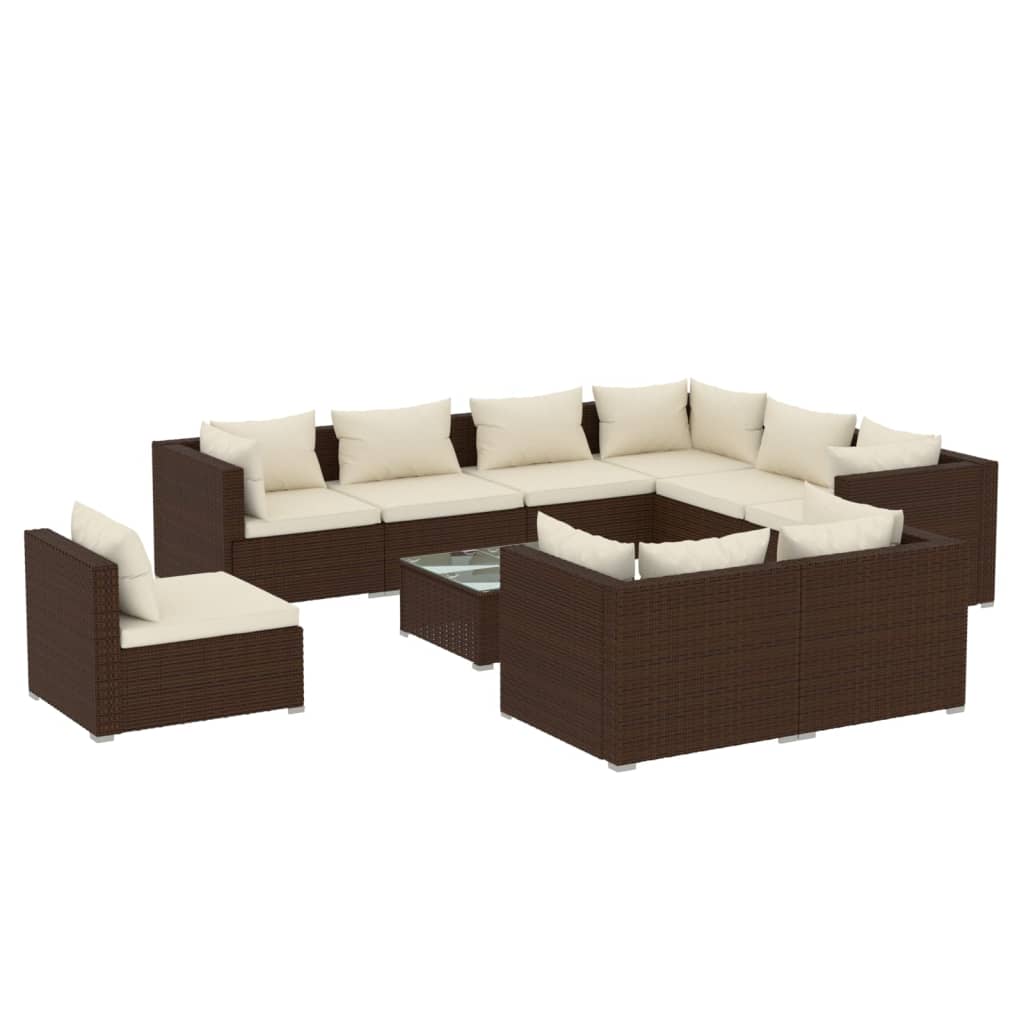 10-tlg. Garten-Lounge-Set mit Kissen Poly Rattan Braun