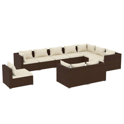 10-tlg. Garten-Lounge-Set mit Kissen Poly Rattan Braun