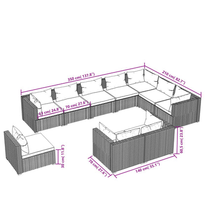 10-tlg. Garten-Lounge-Set mit Kissen Poly Rattan Braun