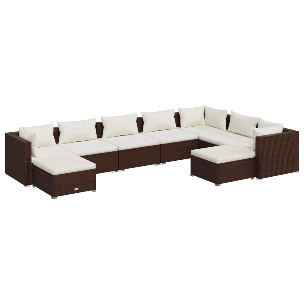 9-tlg. Garten-Lounge-Set mit Kissen Poly Rattan Braun