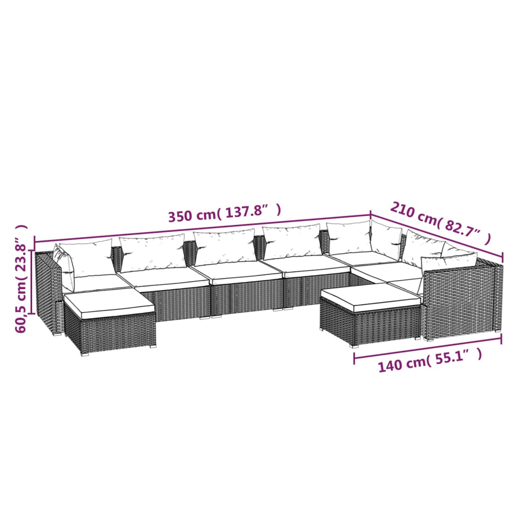 9-tlg. Garten-Lounge-Set mit Kissen Poly Rattan Braun