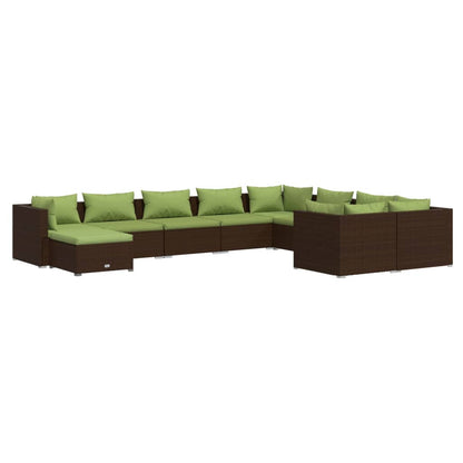 10-tlg. Garten-Lounge-Set mit Kissen Poly Rattan Braun