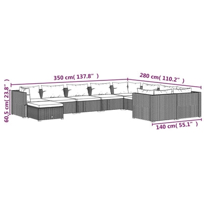 10-tlg. Garten-Lounge-Set mit Kissen Poly Rattan Braun