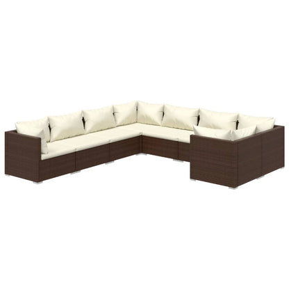 8-tlg. Garten-Lounge-Set mit Kissen Poly Rattan Braun