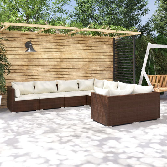 8-tlg. Garten-Lounge-Set mit Kissen Poly Rattan Braun