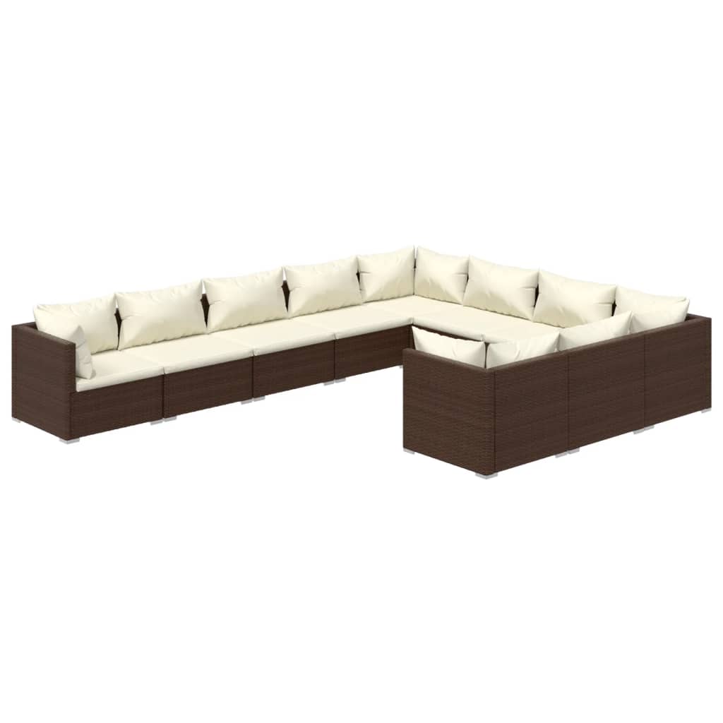 10-tlg. Garten-Lounge-Set mit Kissen Poly Rattan Braun