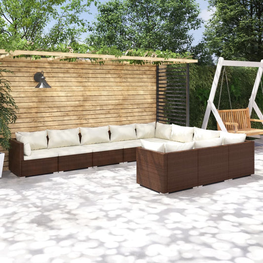 10-tlg. Garten-Lounge-Set mit Kissen Poly Rattan Braun