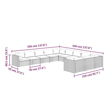 11-tlg. Garten-Lounge-Set mit Kissen Poly Rattan Braun