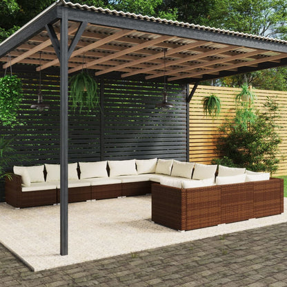 11-tlg. Garten-Lounge-Set mit Kissen Poly Rattan Braun