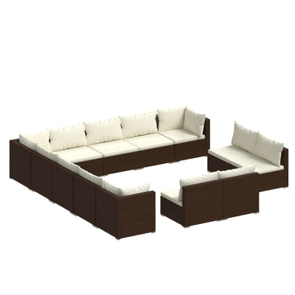 13-tlg. Garten-Lounge-Set mit Kissen Braun Poly Rattan