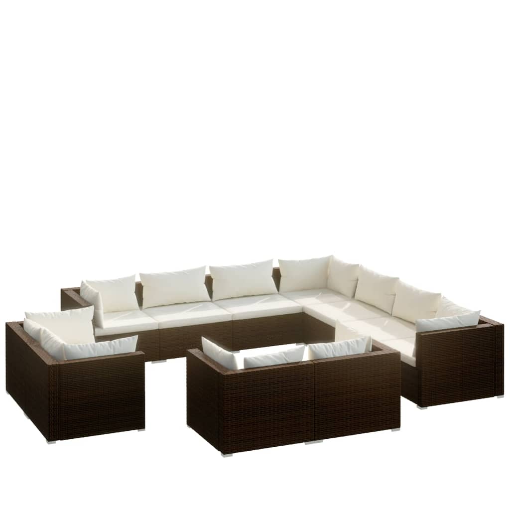 11-tlg. Garten-Lounge-Set mit Kissen Braun Poly Rattan