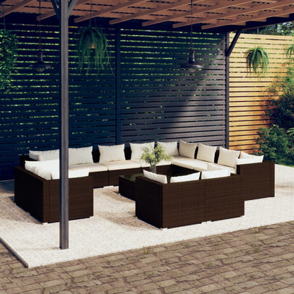 13-tlg. Garten-Lounge-Set mit Kissen Braun Poly Rattan