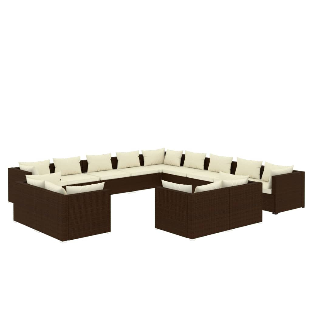 13-tlg. Garten-Lounge-Set mit Kissen Braun Poly Rattan