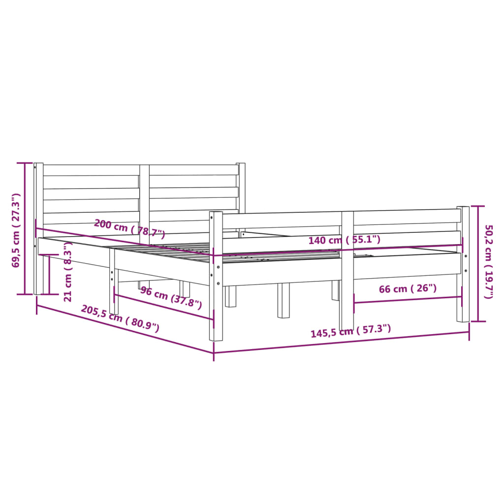 Massivholzbett ohne Matratze 140x200 cm