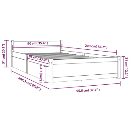 Bett mit Schubladen Schwarz 90x200 cm