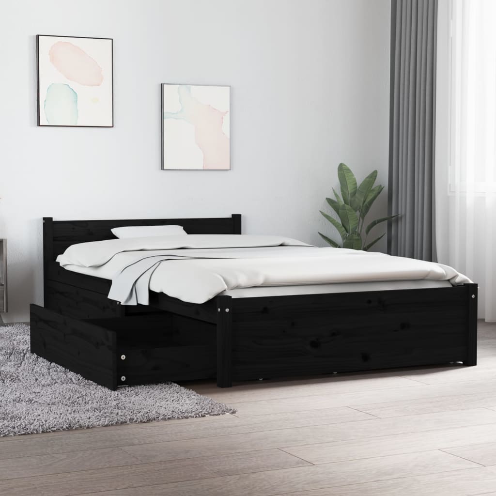 Bett mit Schubladen Schwarz 90x200 cm